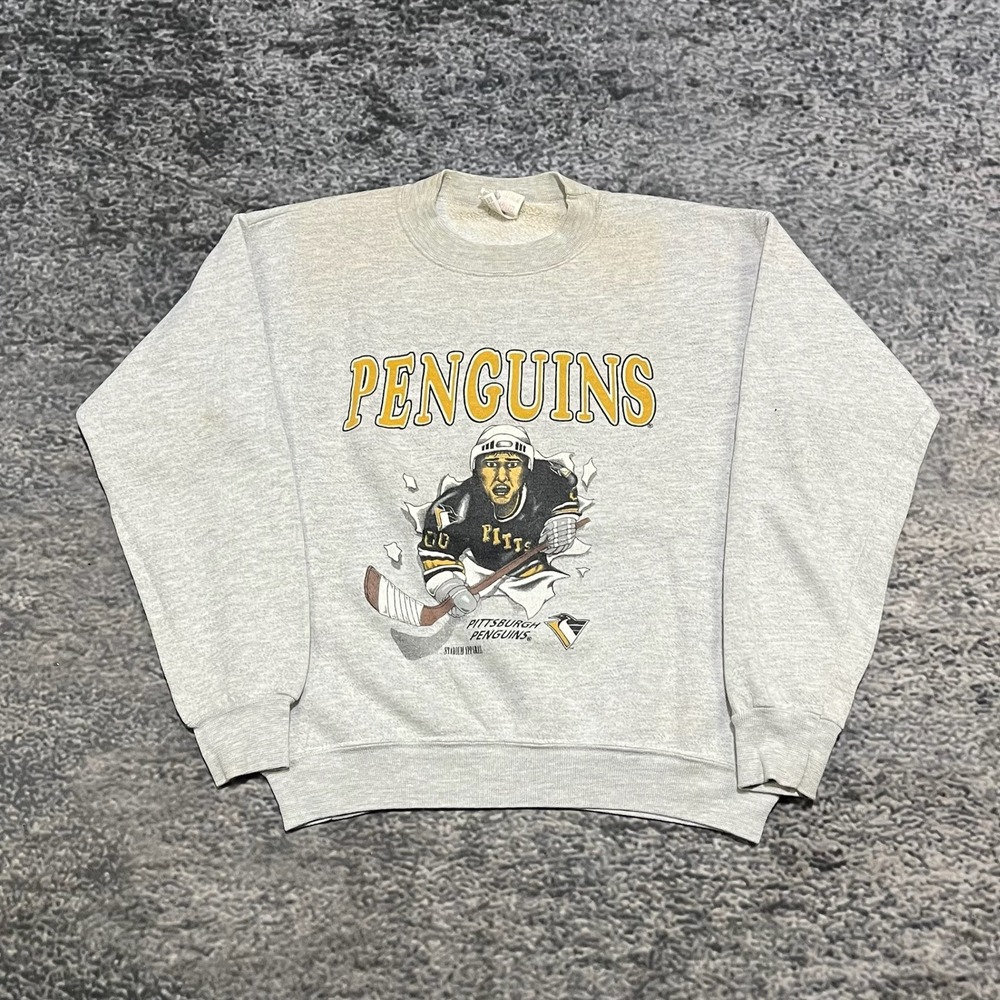 Vintage 90s Pittsburgh Penguins Crewneck Youth XL Gray Breakthrough Sweatshirt